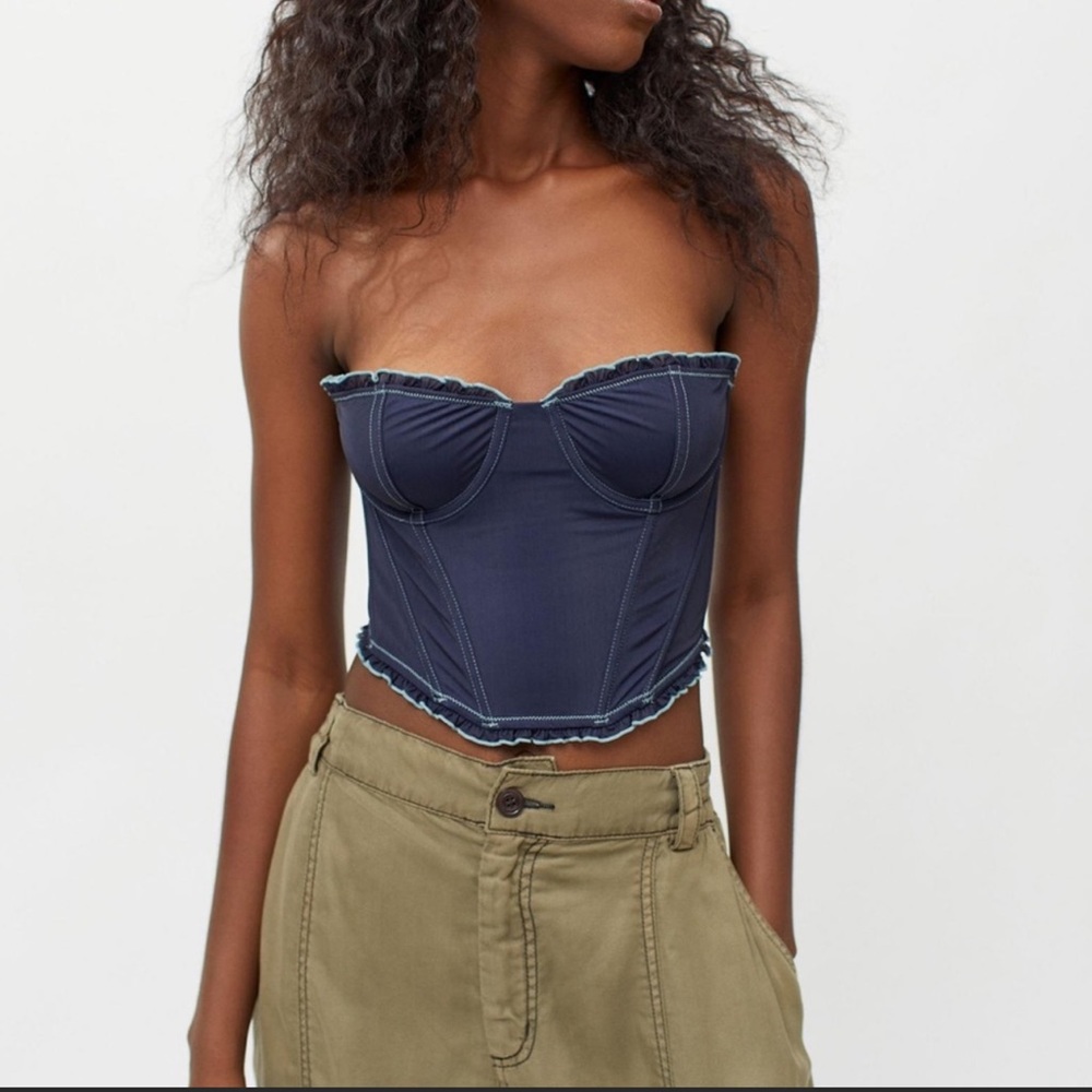 URBAN OUTFITTERS blue strapless corset with turquoise trim